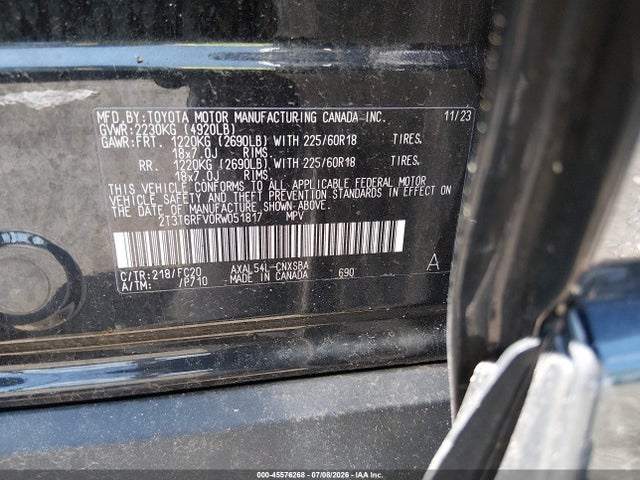 Продажа на аукционе авто 2024 Toyota Rav4 Hybrid Se, vin: 2T3T6RFV0RW051817, номер лота: 45576268