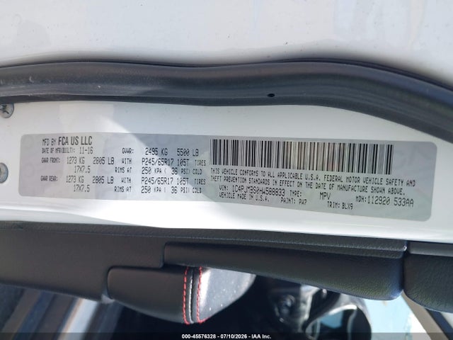 45576328 :رقم المزاد ، 1C4PJMBS0HW588833 vin ، 2017 Jeep Cherokee Trailhawk L Plus مزاد بيع
