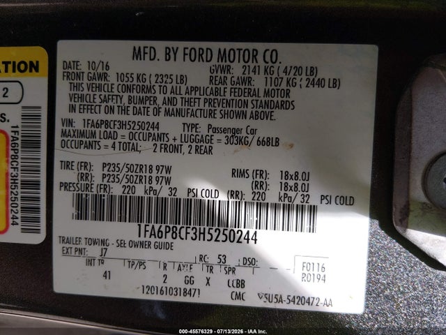 1FA6P8CF3H5250244 Ford Mustang Gt/gt Premium