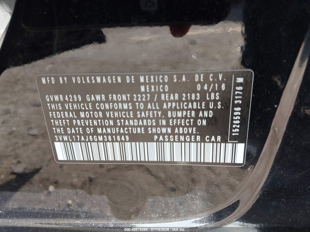 Aukcja sprzedaży 2016 Volkswagen Jetta 1.8t Sel, vin: 3VWL17AJ6GM361649, numer aukcji: 45576365