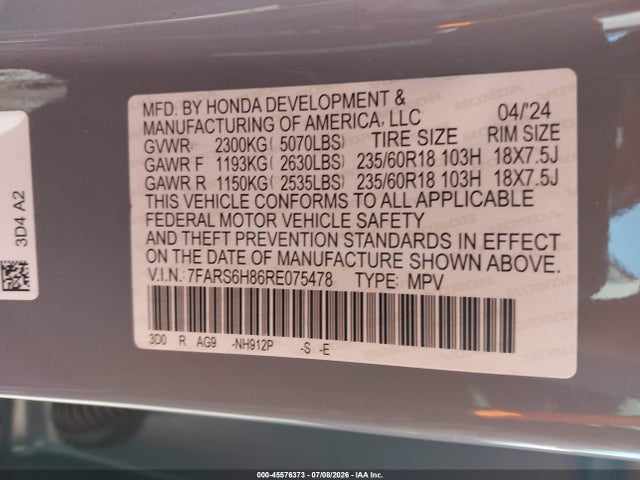 7FARS6H86RE075478 Honda Cr-v Hybrid Sport-l