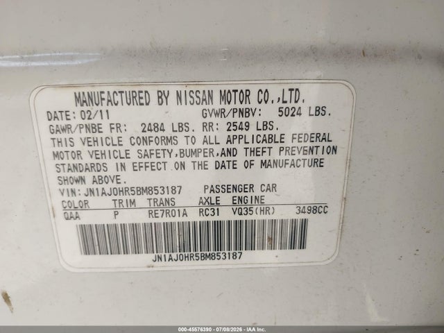 Продаж на аукціоні авто 2011 Infiniti Ex35 Journey, vin: JN1AJ0HR5BM853187, номер лоту: 45576390