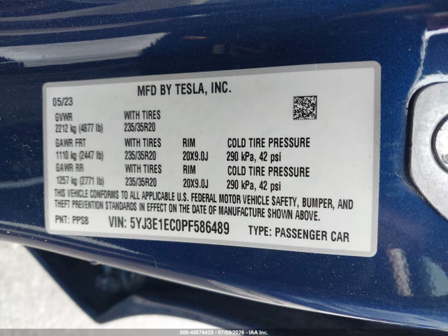 Aukcja sprzedaży 2023 Tesla Model 3 Performance Dual Motor All-wheel Drive, vin: 5YJ3E1EC0PF586489, numer aukcji: 45576425