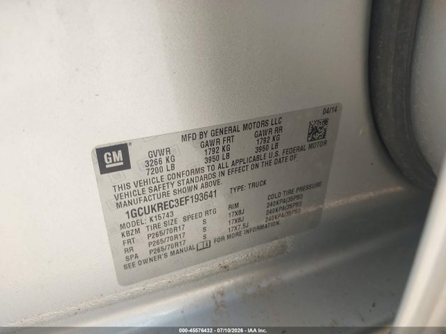 Продажа на аукционе авто 2014 Chevrolet Silverado 1500 Lt, vin: 1GCUKREC3EF193641, номер лота: 45576432
