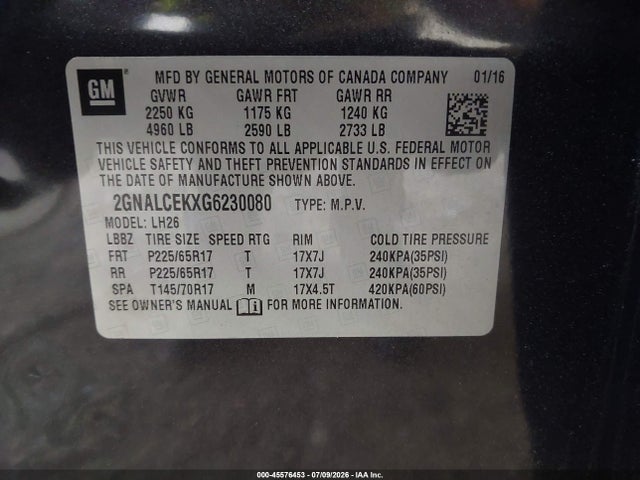 Chevrolet EQUINOX LT 2016 2GNALCEKXG6230080 Image 9