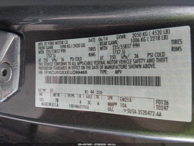 2014 Ford Escape Se მანქანა იყიდება აუქციონზე, vin: 1FMCU0GXXEUD99466, აუქციონის ნომერი: 45576491