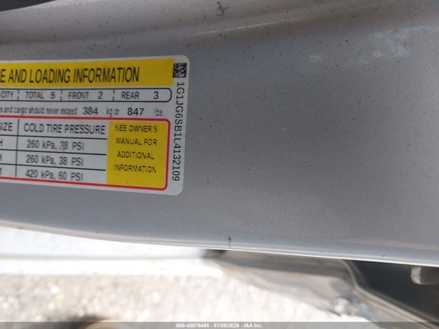 2020 Chevrolet Sonic მანქანა იყიდება აუქციონზე, vin: 1G1JG6SB1L4132109, აუქციონის ნომერი: 45576495