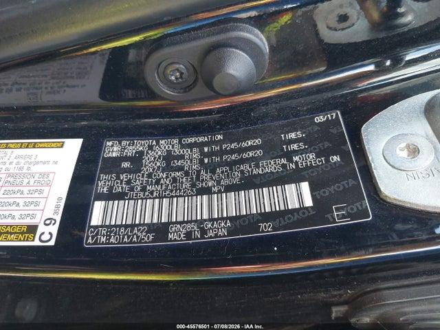 Aukcja sprzedaży 2017 Toyota 4runner Limited, vin: JTEBU5JR1H5444263, numer aukcji: 45576501