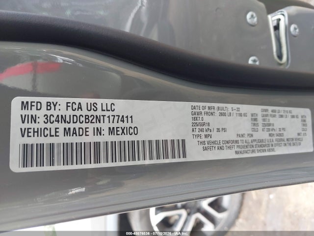 2022 Jeep Compass Limited 4x4 მანქანა იყიდება აუქციონზე, vin: 3C4NJDCB2NT177411, აუქციონის ნომერი: 45576536
