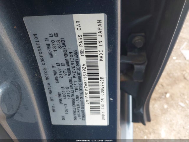 Aukcja sprzedaży 2014 Mazda Mazda3, vin: JM1BM1K76E1133926, numer aukcji: 45576580