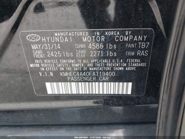 Auction sale of the 2015 Hyundai Sonata Hybrid Limited, vin: KMHEC4A40FA119400, lot number: 45576591