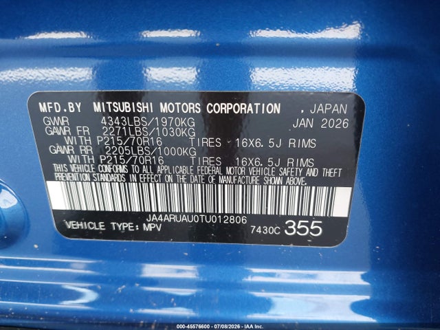 Продажа на аукционе авто 2026 Mitsubishi Outlander Sport 2.0 Es/2.0 Le/2.0 Ralliart/2.0 S/2.0 Se/2.0 Trail Edition, vin: JA4ARUAU0TU012806, номер лота: 45576600