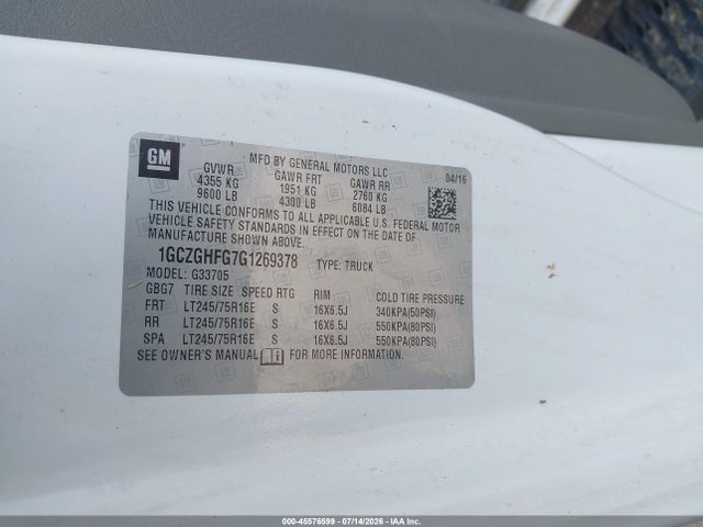 Aukcja sprzedaży 2016 Chevrolet Express 3500 Work Van, vin: 1GCZGHFG7G1269378, numer aukcji: 45576599