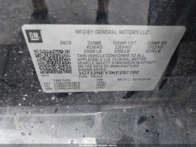 45576610 :رقم المزاد ، 1GT12NEY3KF257700 vin ، 2019 Gmc Sierra 2500hd مزاد بيع
