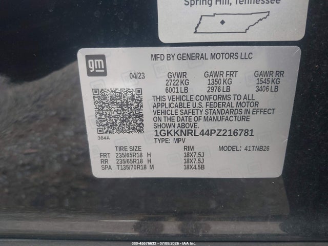 Aukcja sprzedaży 2023 Gmc Acadia Awd Sle, vin: 1GKKNRL44PZ216781, numer aukcji: 45576632