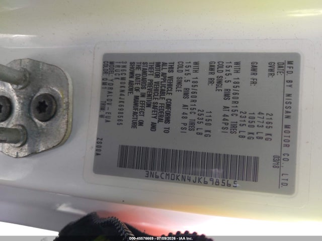 Aukcja sprzedaży 2018 Nissan Nv200 S, vin: 3N6CM0KN4JK698565, numer aukcji: 45576669