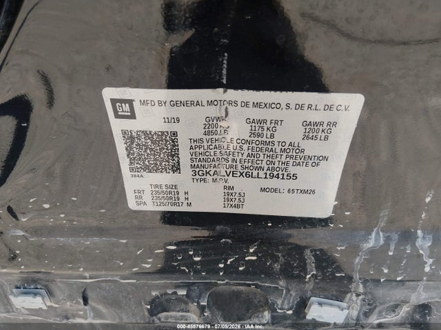 Продаж на аукціоні авто 2020 Gmc Terrain Awd Slt, vin: 3GKALVEX6LL194155, номер лоту: 45576679