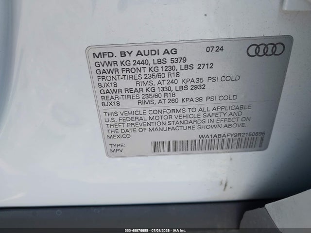 Aukcja sprzedaży 2024 Audi Q5 Premium 40 Tfsi Quattro S Tronic, vin: WA1ABAFY9R2150895, numer aukcji: 45576689