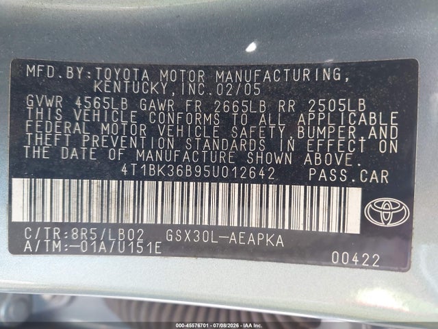 Aukcja sprzedaży 2005 Toyota Avalon Limited, vin: 4T1BK36B95U012642, numer aukcji: 45576701