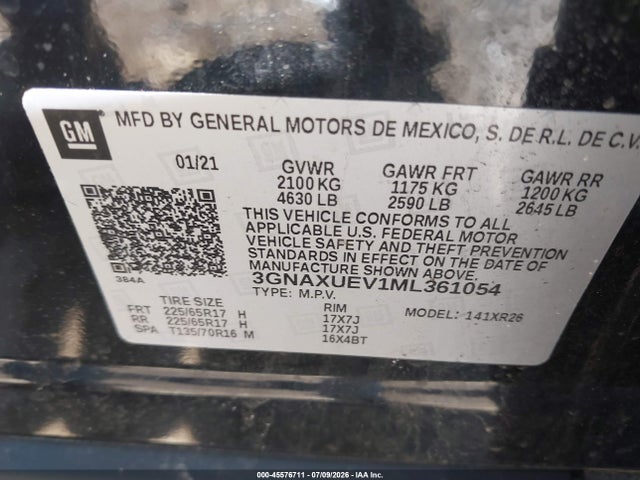 3GNAXUEV1ML361054 Chevrolet Equinox Awd Lt