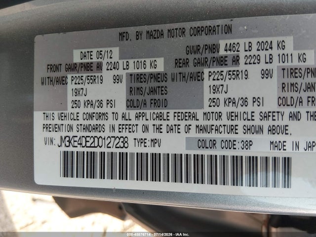 45576714 :رقم المزاد ، JM3KE4DE2D0127238 vin ، 2013 Mazda Cx-5 Grand Touring مزاد بيع