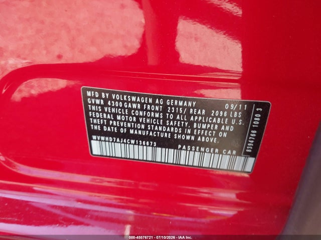Aukcja sprzedaży 2012 Volkswagen Gti 4-door, vin: WVWHD7AJ4CW136673, numer aukcji: 45576721