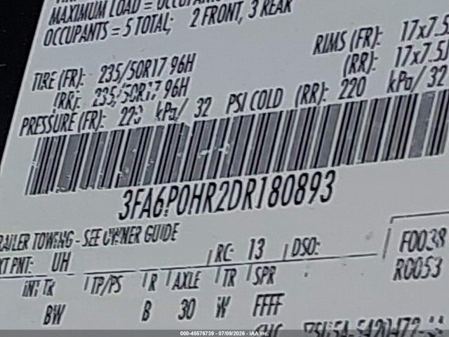 Продаж на аукціоні авто 2013 Ford Fusion Se, vin: 3FA6P0HR2DR180893, номер лоту: 45576739
