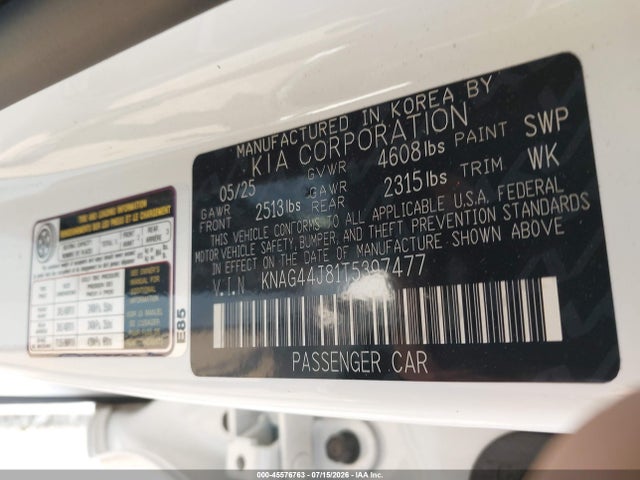 Aukcja sprzedaży 2026 Kia K5 Gt, vin: KNAG44J81T5397477, numer aukcji: 45576763