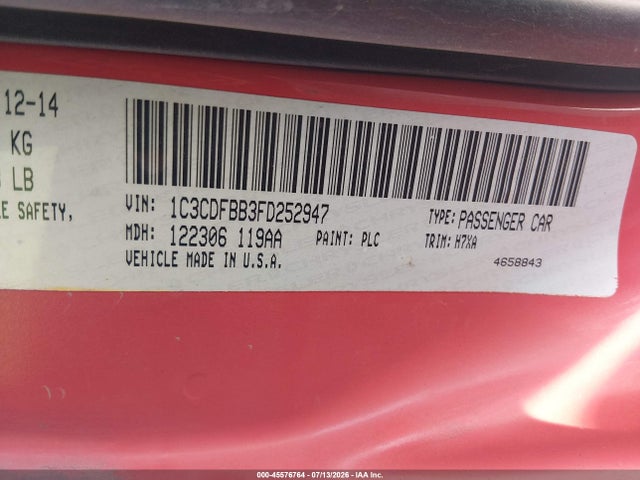 Продажа на аукционе авто 2015 Dodge Dart Sxt, vin: 1C3CDFBB3FD252947, номер лота: 45576764
