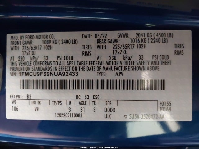 Ford ESCAPE S 2022 1FMCU9F69NUA92433 Image 9