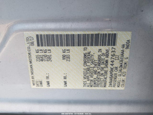 Nissan Maxima 3.5 S 2017 1N4AA6AP0HC447637 Image 9