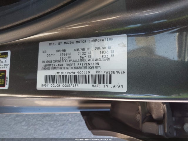 Auction sale of the 2011 Mazda Mazda3 I Touring, vin: JM1BL1VG9B1900419, lot number: 45576788
