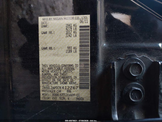 2012 Nissan Altima 2.5 S მანქანა იყიდება აუქციონზე, vin: 1N4AL2AP5CN412267, აუქციონის ნომერი: 45576821