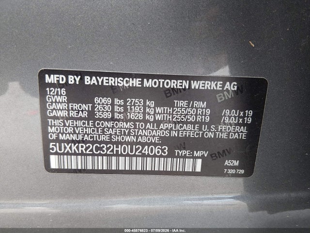 45576823 :رقم المزاد ، 5UXKR2C32H0U24063 vin ، 2017 Bmw X5 Sdrive35i مزاد بيع