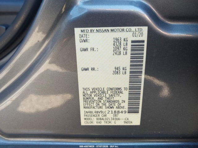 Продажа на аукционе авто 2020 Nissan Altima S Fwd, vin: 1N4BL4BV9LC218849, номер лота: 45576828