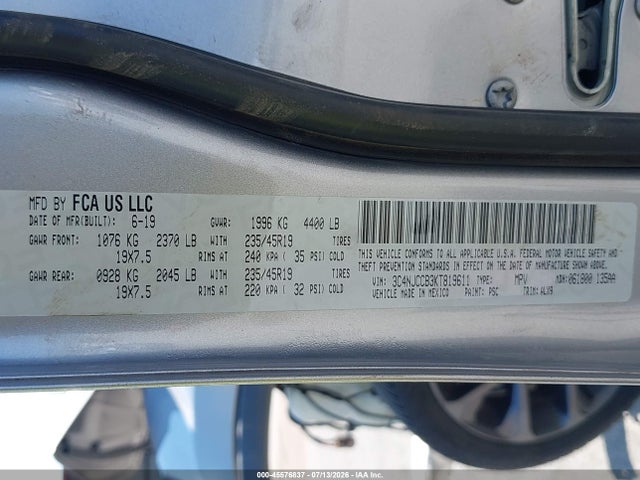 2019 Jeep Compass High Altitude Fwd მანქანა იყიდება აუქციონზე, vin: 3C4NJCCB3KT819611, აუქციონის ნომერი: 45576837
