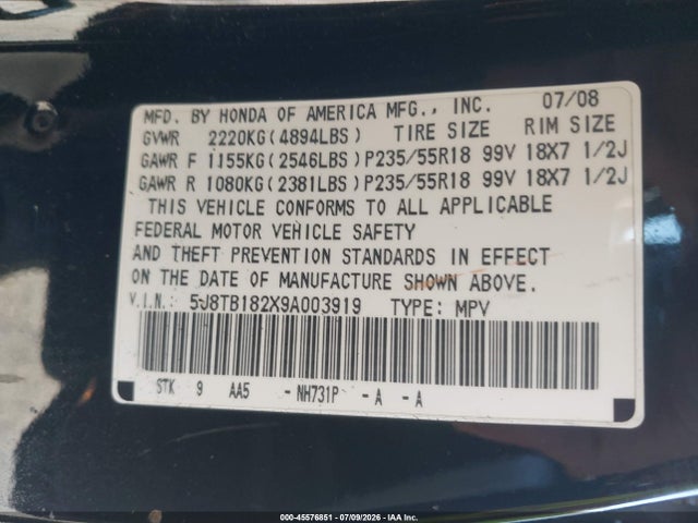 Продажа на аукционе авто 2009 Acura Rdx, vin: 5J8TB182X9A003919, номер лота: 45576851