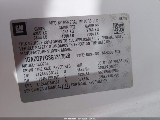 1GAZGPFG8G1317828 Chevrolet Express 3500 Lt