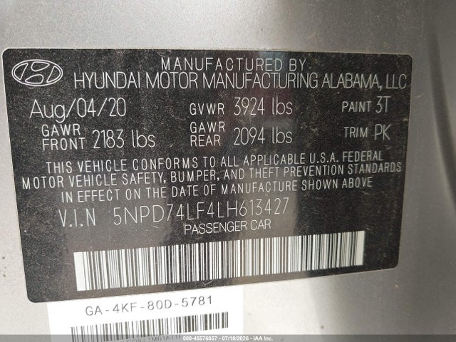 5NPD74LF4LH613427 Hyundai ELANTRA SE