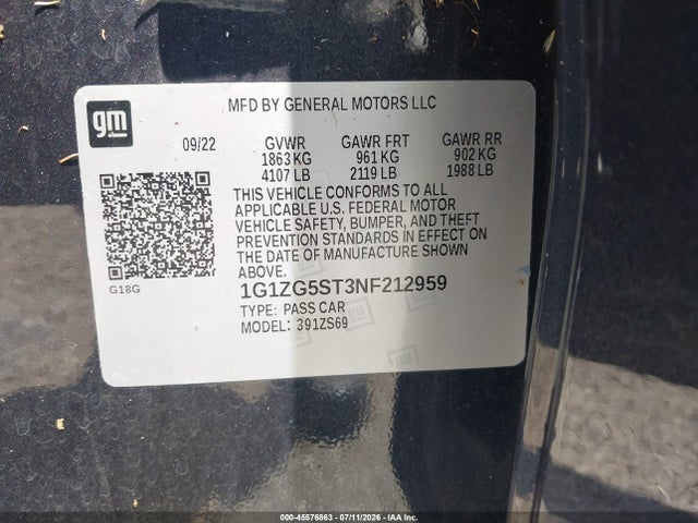 1G1ZG5ST3NF212959 Chevrolet Malibu Fwd Rs