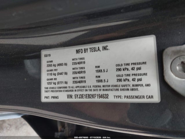 Aukcja sprzedaży 2019 Tesla Model 3 Long Range/performance, vin: 5YJ3E1EB2KF194632, numer aukcji: 45576880