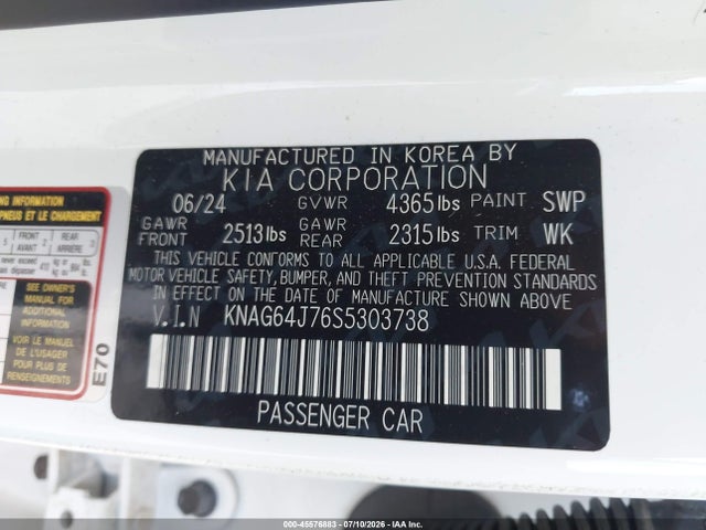 Продажа на аукционе авто 2025 Kia K5 Gt-line, vin: KNAG64J76S5303738, номер лота: 45576883
