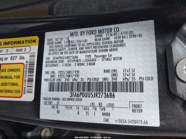 Ford Fusion Hybrid S 2018 3FA6P0UU5JR273686 Image 9