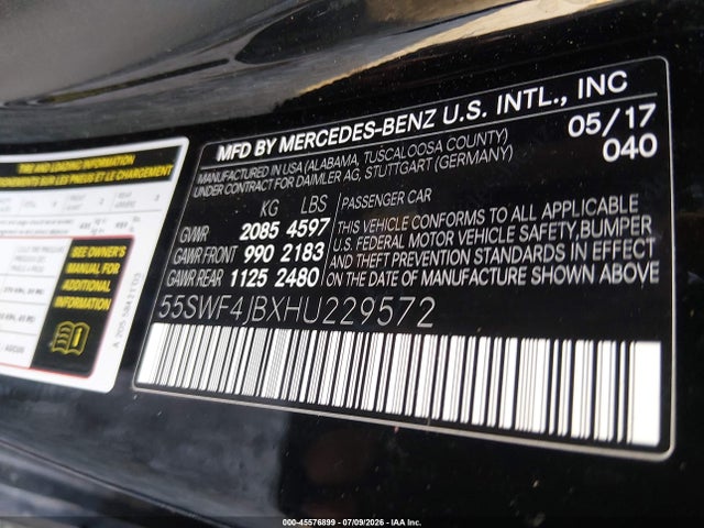 Продажа на аукционе авто 2017 Mercedes-benz C 300 Sport, vin: 55SWF4JBXHU229572, номер лота: 45576899