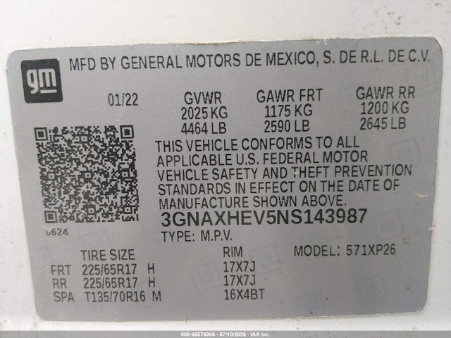 3GNAXHEV5NS143987 Chevrolet Equinox Fwd Ls