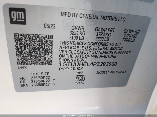 Продажа на аукционе авто 2023 Gmc Sierra 1500 4wd  Short Box Denali Ultimate, vin: 1GTUUHEL4PZ293060, номер лота: 45576977