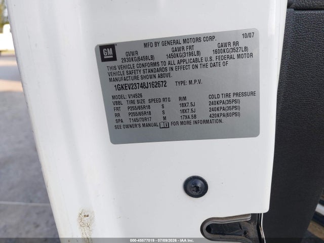 Aukcja sprzedaży 2008 Gmc Acadia Slt-1, vin: 1GKEV23748J162672, numer aukcji: 45577019