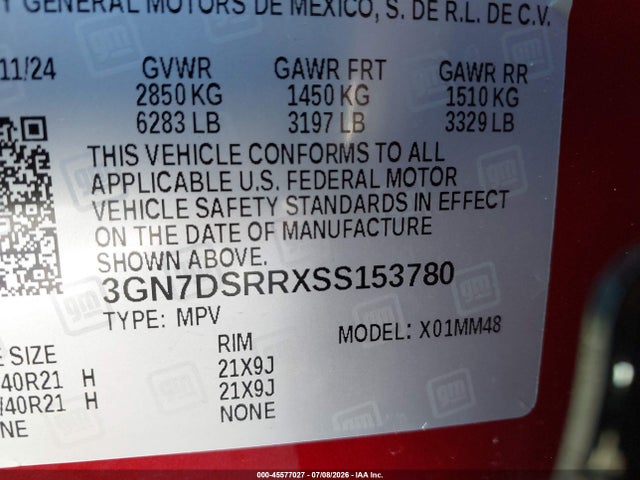 Продаж на аукціоні авто 2025 Chevrolet Equinox Ev Rs, vin: 3GN7DSRRXSS153780, номер лоту: 45577027