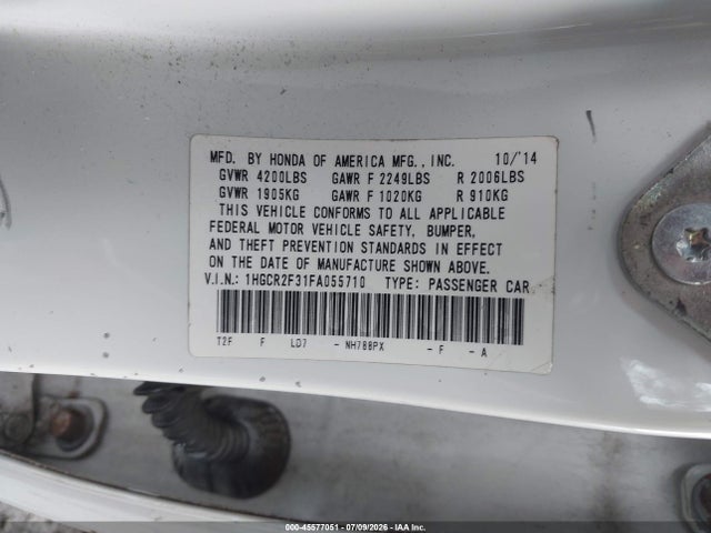 Продаж на аукціоні авто 2015 Honda Accord Lx, vin: 1HGCR2F31FA055710, номер лоту: 45577051