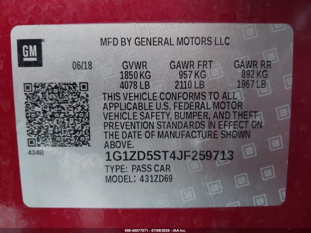Chevrolet MALIBU LT 2018 1G1ZD5ST4JF259713 Image 9